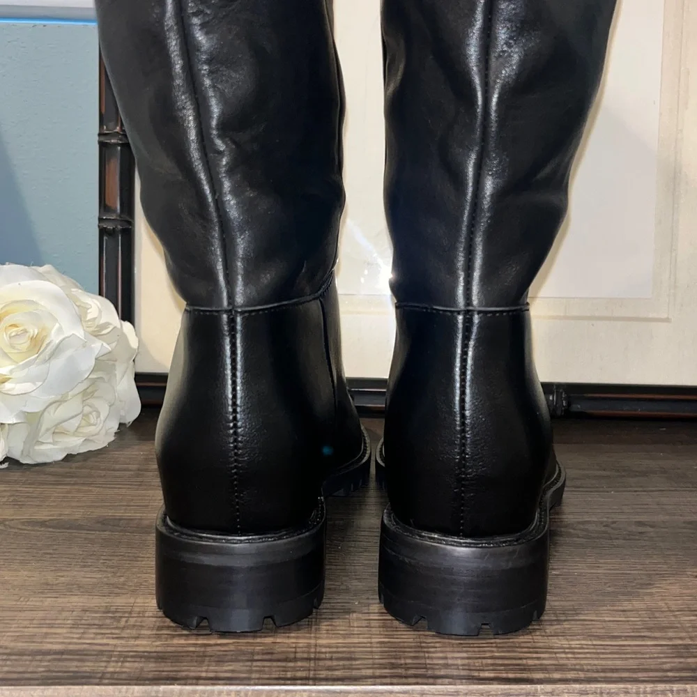 Steve Madden Women's Leary Tall Black Buckle Pull On Leather Boots NWOB sz 10